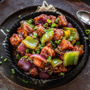 Gobi paneer in roastes chilly paste
