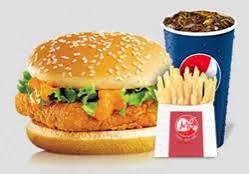 Crispy chicken burger + french fries + cold Drinkk